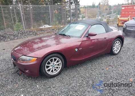 2003 BMW Z4 2.5I z USA, uszkodzony, nr VIN 4USBT334X3LS43716